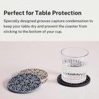 Set of 6 Dark Gray Silicone Coasters with Holder, Drink Coasters with Tribal Pattern Shape- for Table Protection, Anti Slip, Nonstick, Heat Resistant, Deep Tray