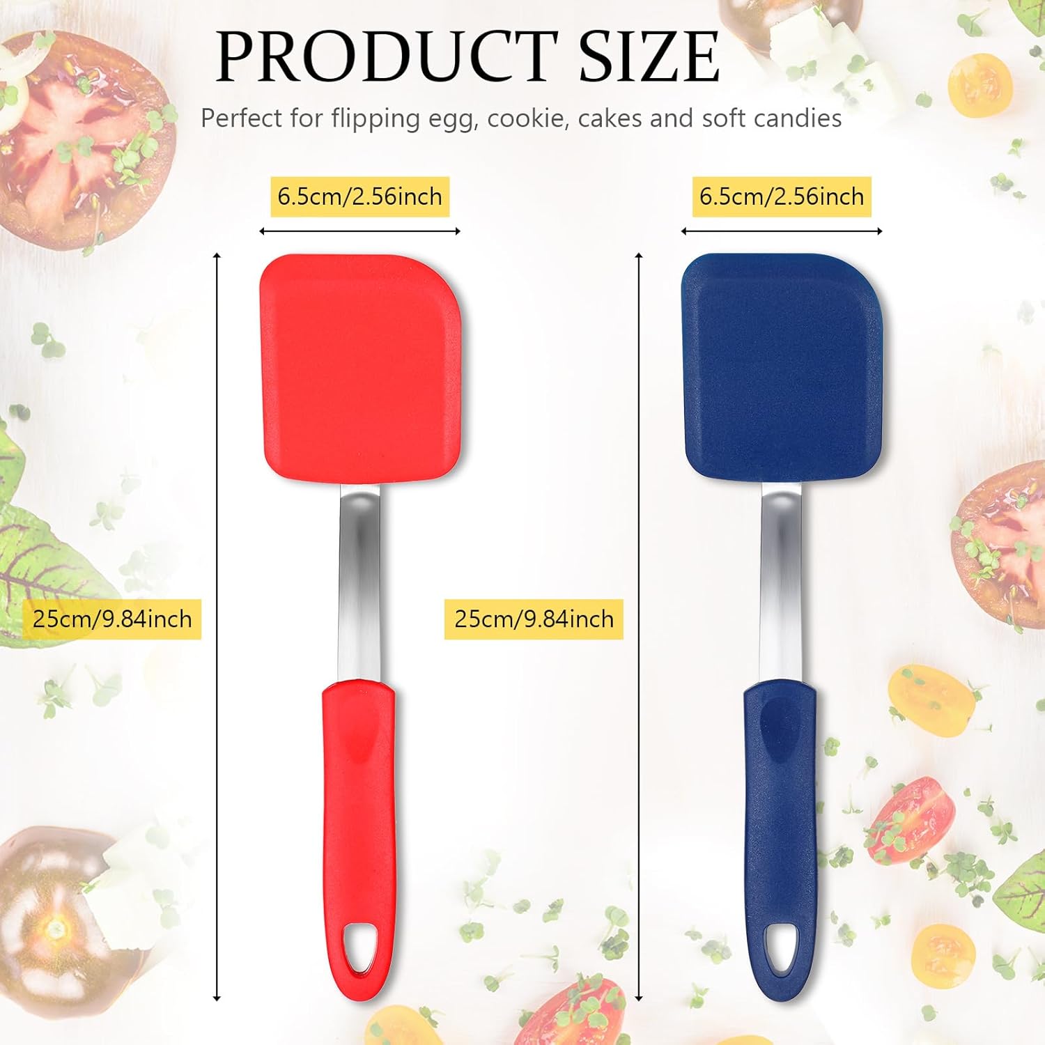 Silicone Cookie Spatula Turner 2 Pack Mini Brownie Spatula Flexible Kitchen Small Silicone Turner for Nonstick Cookware Heat Resistant No Scratch Flipper for Egg Pancake(Red,Blue)
