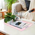 MAONAME Pink Serving Tray with Handles, Modern Decorative Tray for Coffee Table, Plastic Rectangular Tray for Ottoman, Bathroom, Decor, 15.8” x 10.2” x1.4