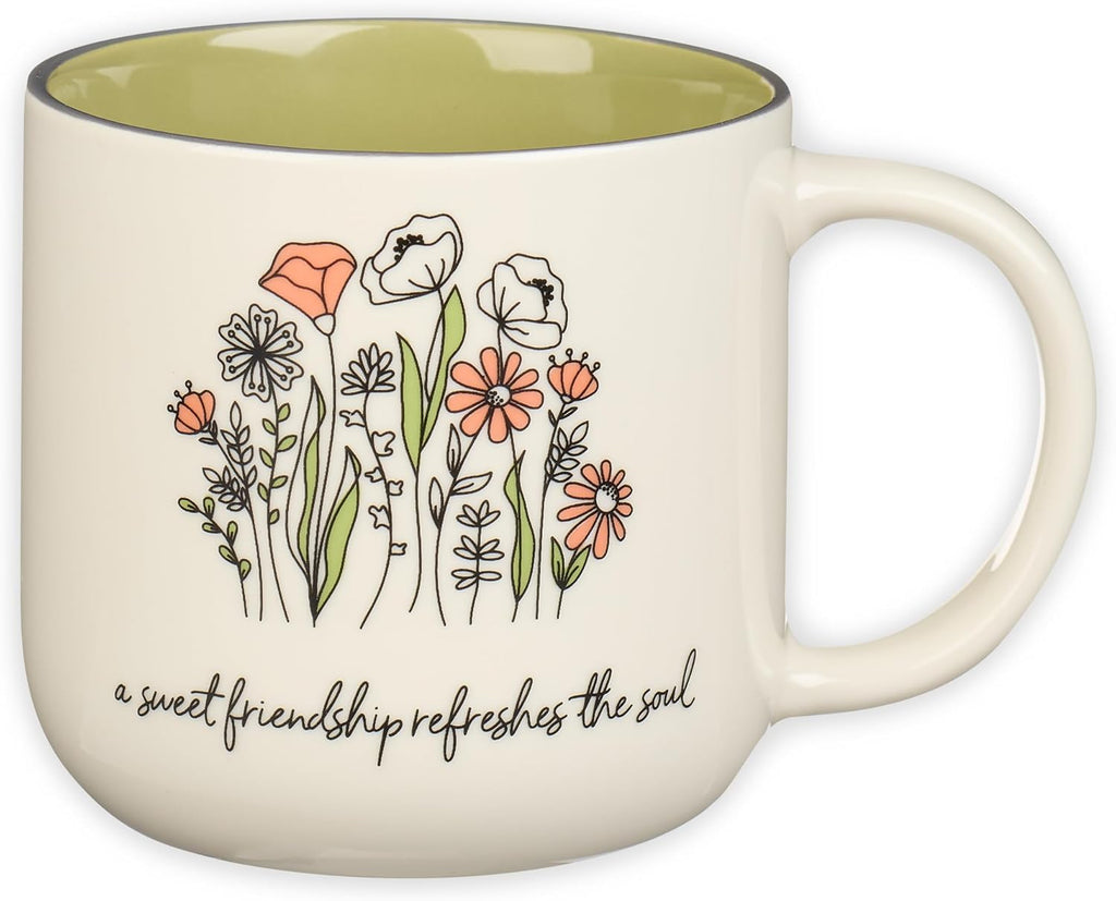 Christian Art Gifts Sage Green Floral Ceramic Coffee Mug – 15 oz. Microwave and Dishwasher-safe Inspirational Scripture Coffee and Tea Mug for Friends with Bible Verse: Sweet Friendship –Proverbs 27:9