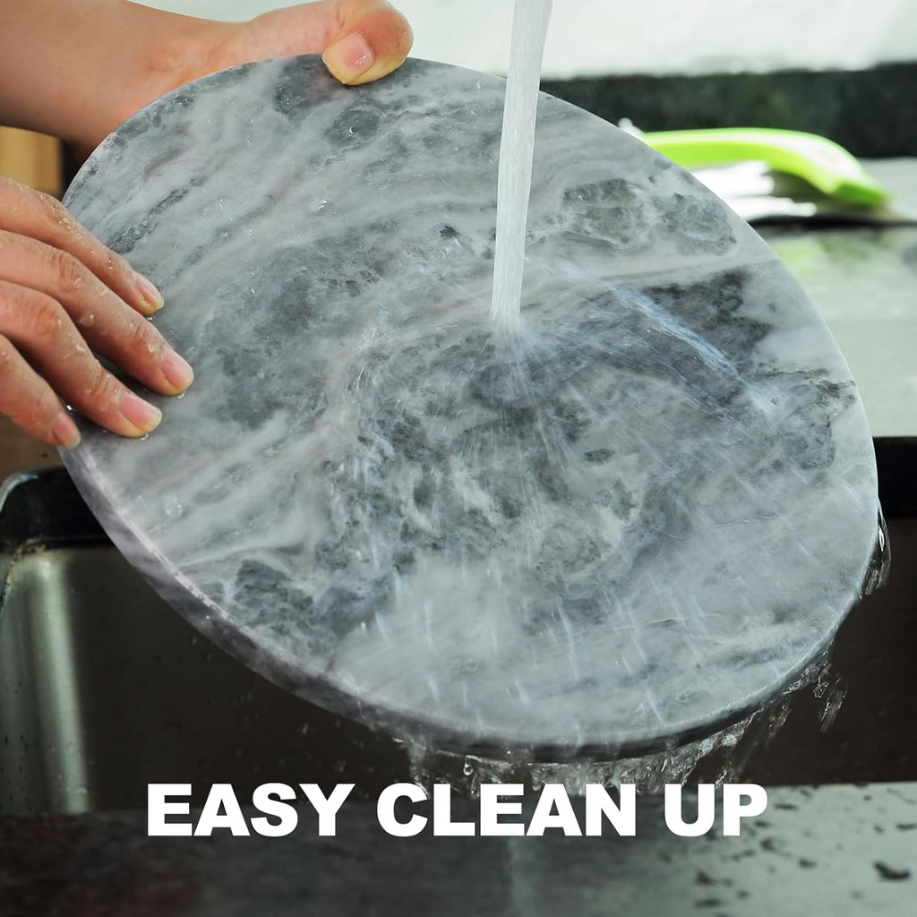 Koville African Natural Marble Cutting Board for Kitchen, 11inch Round Hand Crafted Marble Slab for Cheese, Charcuterie, Pastry Board - Wedding Gift, House Warming Gift(Rhino Grey)