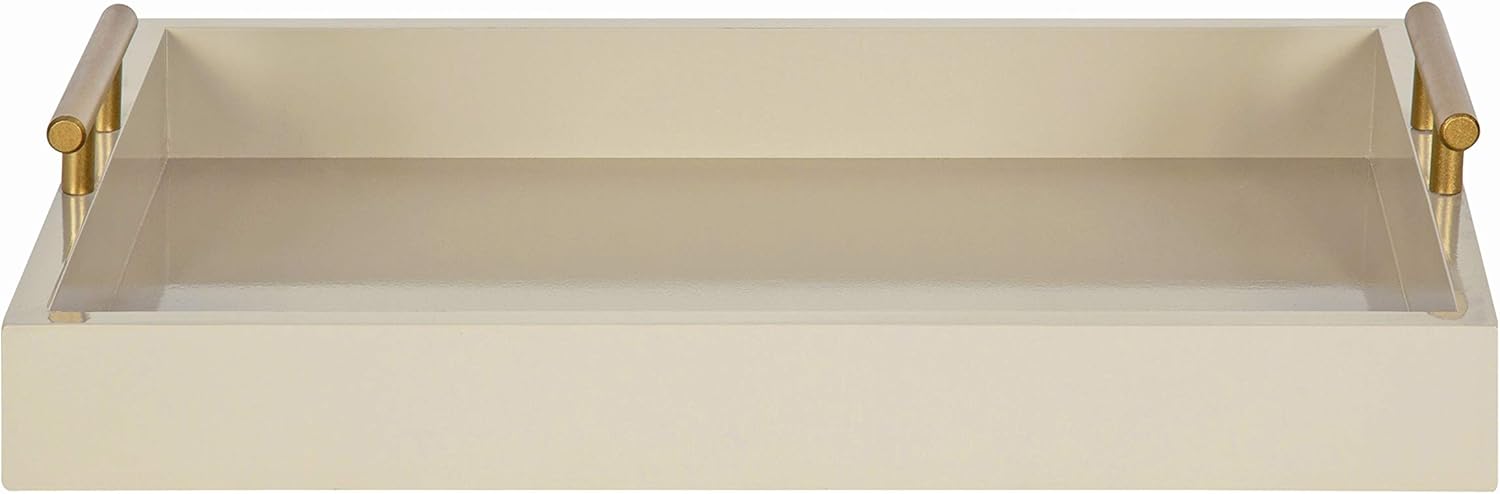 Kate and Laurel Lipton Mid Century Modern Decorative Wood Tray with Brushed Gold Metal Handles, Sand Brown