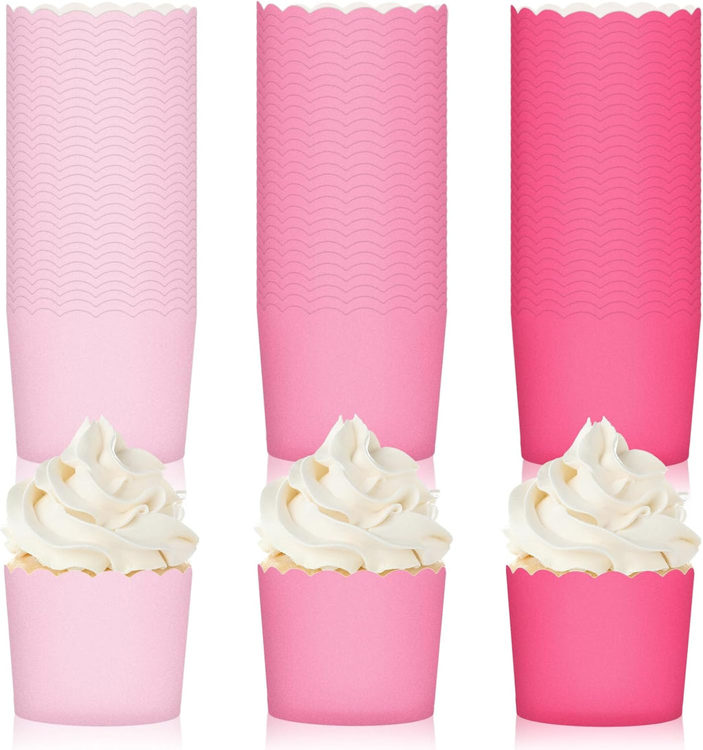 Whaline 120Pcs Pink Paper Baking Cups Scalloped Edge Cupcake Wrappers Gradient Pink Cupcake Muffin Cases for Valentine Wedding Birthday Baby Shower, 3 Colors