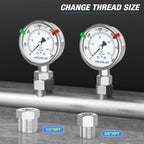 MEANLIN MEASURE 0~600Psi Stainless Steel Liquid Filled Pressure Gauge 2.5" FACE DIAL 1/4" NPT for WOG Water Oil Air Lower Mount with Stainless Steel Hex Bushing and Snaps