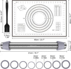 Rolling Pin and Silicone Pastry Mat Set, Adjustable Stainless Steel Dough Roller Pin with Silicone Brush for Pizza, Pie, Cookie, Pasta and Bread (Grey, 16.1 '')