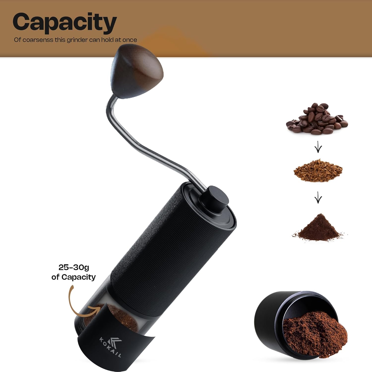 7- Star Manual Burr Coffee Grinder - Premium 420 Stainless Steel Coffee Hand Grinder with 30 g Capacity - Adjustable Coarseness for Espresso, Drip Coffee, and French Press - Easy to Clean