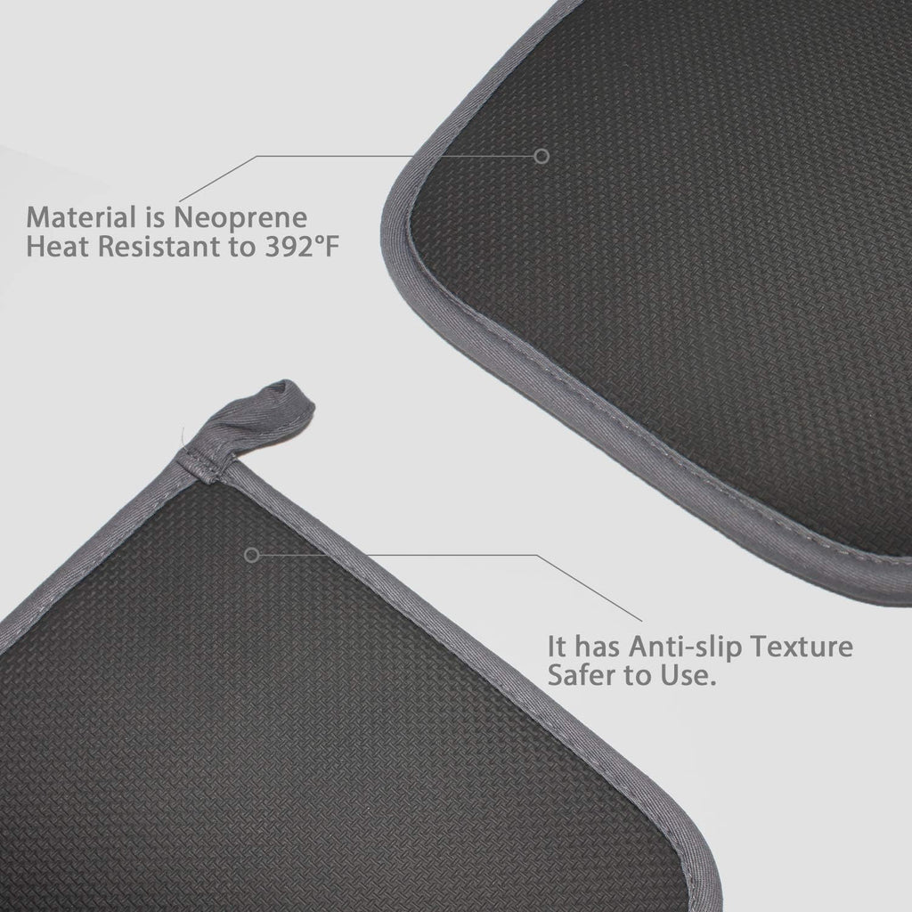2 PCS Gray Pot Holders Sets for Kitchen Heat Resistant Oven Hot Pads with Pockets Non Slip Soft Grip Potholders for Baking Cooking 8"x8.5"