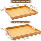 Wooden Serving Tray with Handles Bamboo Decorative Large Coffee Table Food Trays for Breakfast Dinner Restaurants Party or Home Decor Outdoor Scenarios 2 Packs