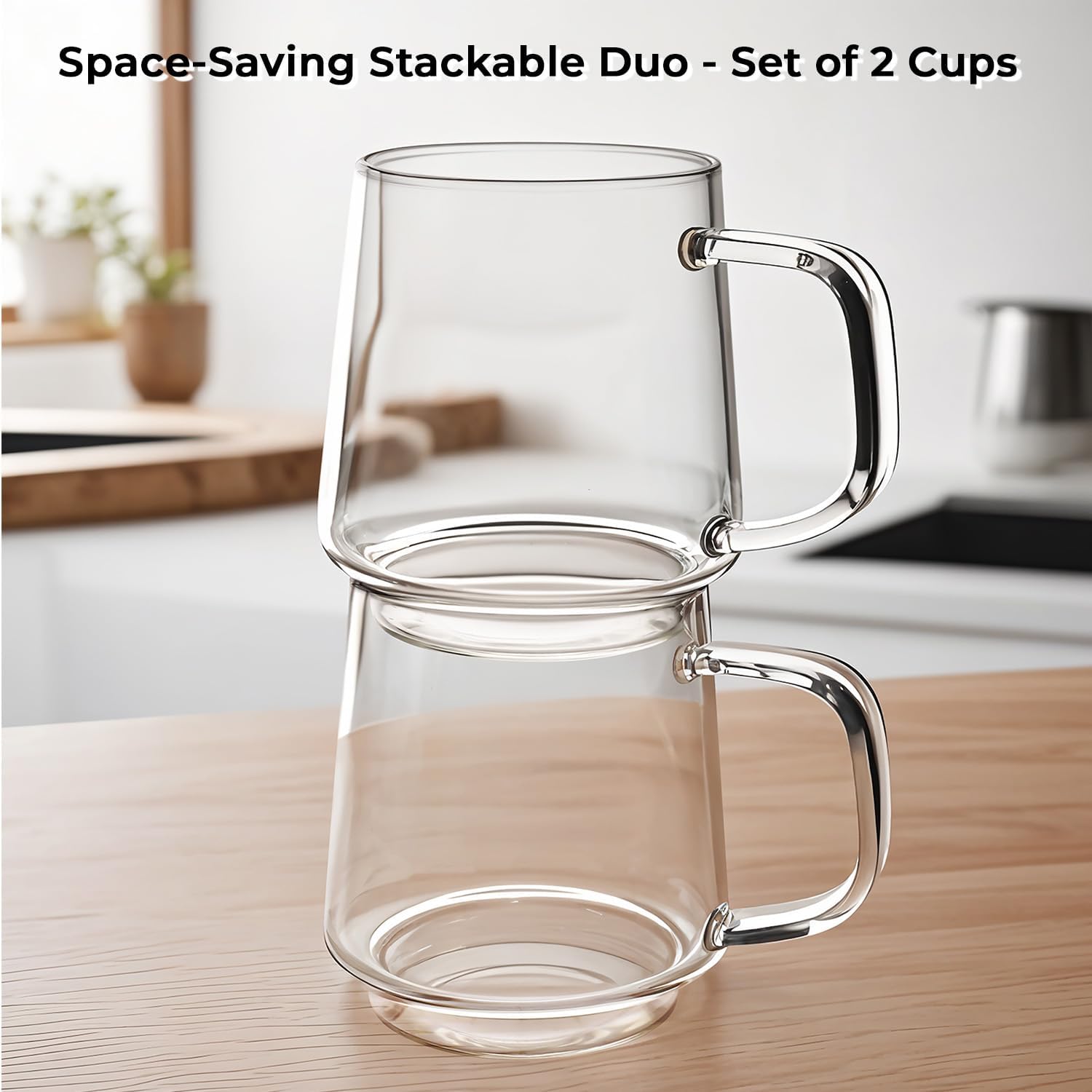 Aquach 20 Oz Glass Coffee Tea Cups, Clear Mugs with Handle, Microwave and Dishwasher safe Home Office Mug Perfect for Americano Latte Hot Beverages, 2-Pack