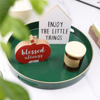 Green Round Decorative Tray with Handles, 13" Versatile Serving Tray for Coffee Table, Ottoman, Ideal for Serving, Displaying, Organizing