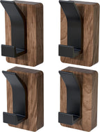 4 PCS Black Walnut Wood Wall Hooks Adhesive Mounted & Wall Mounted Rustic Decorative Entryway Hooks Mid Century Modern Natural Wooden Pegs for Hanging Coat Clothes Hat Bag Purse and Towel