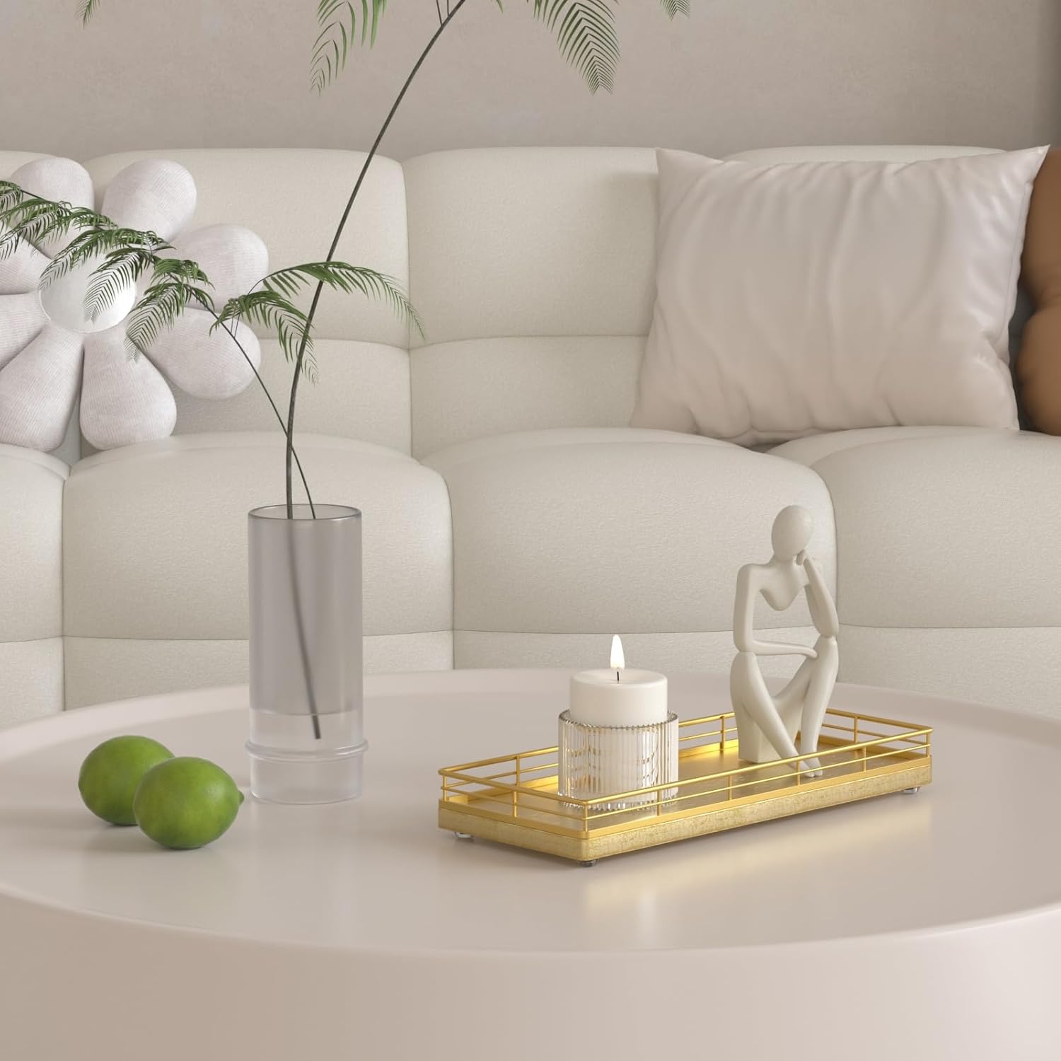 Bathroom Tray for Counter, Oak Wooden 11.2" L Decorative Vanity Tray for Dresser Tops, Kitchen Countertop Organizer, Gold Brushing