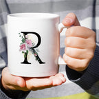 Retreez Initial A-Z Floral Botanical Bouquet Alphabet Monogrammed Monogram Mug 11 Oz Ceramic Tea Coffee Mugs - Appreciation Thank You Wedding Birthday Gifts for her friend coworker sister - R Initial