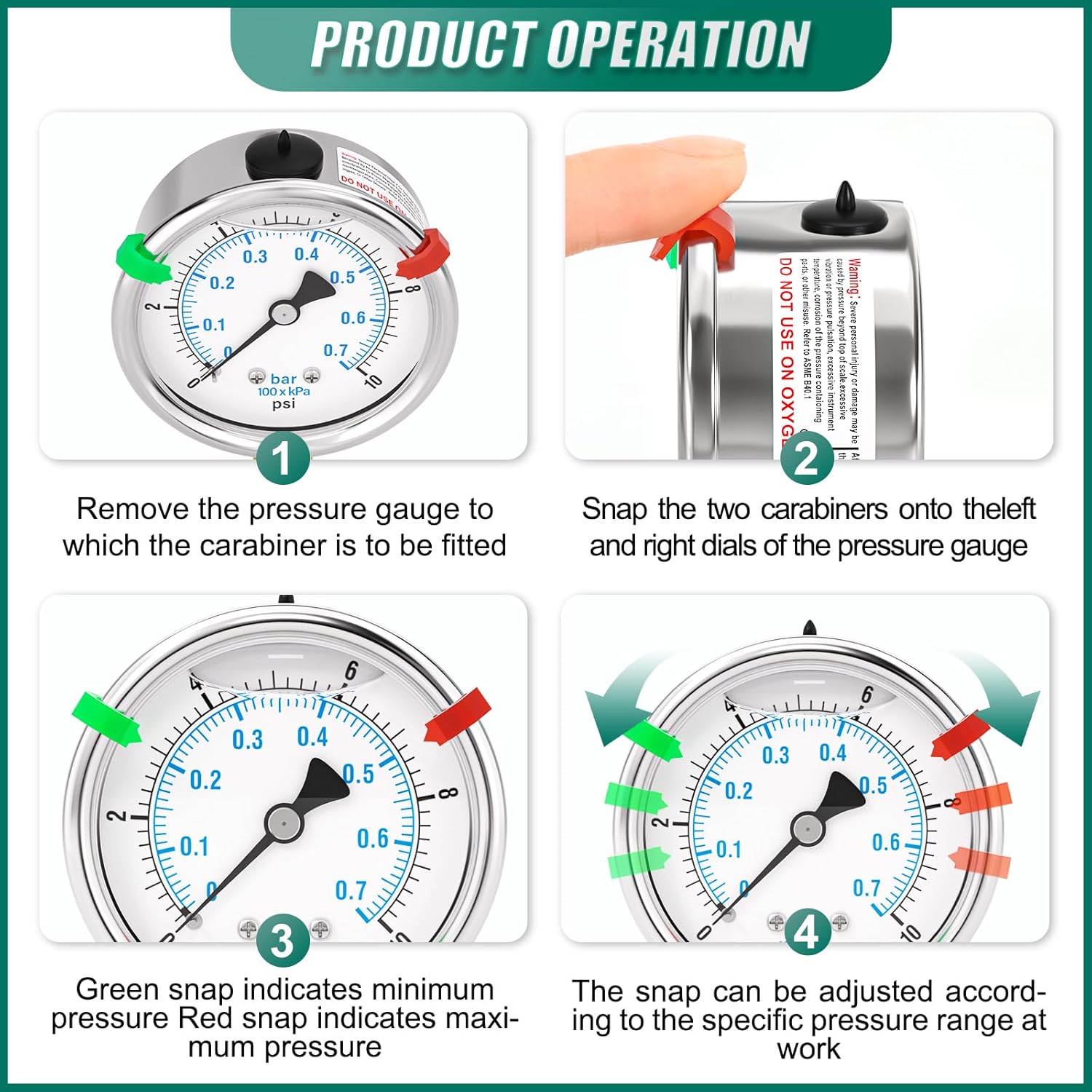 0-10PSI Stainless Steel Liquid Filled Pressure Gauge, 2.5" Dial Size, 1/4" NPT Lower Mount, for Tube, Water Pump, Gas, Liquid, Pressure Test (with Range Mark Pointer)
