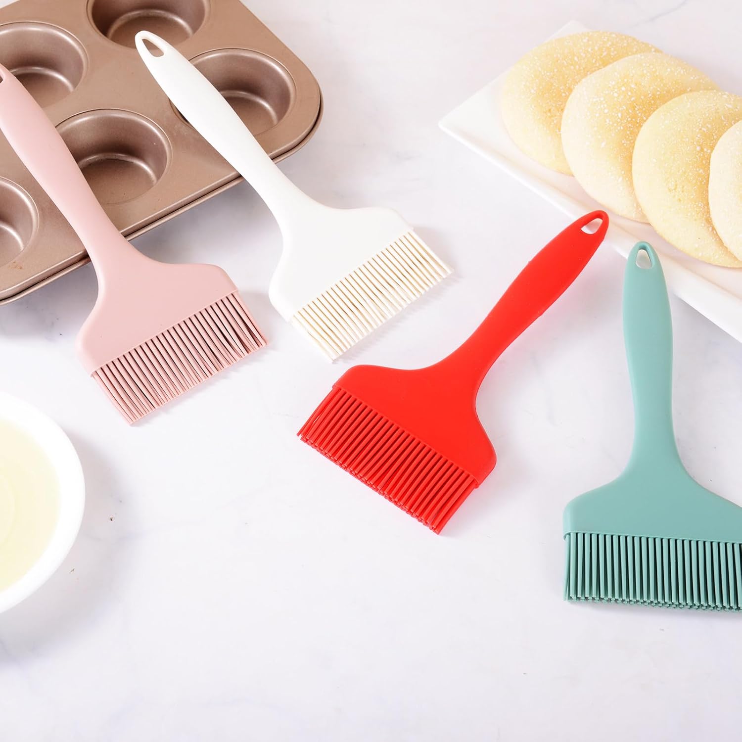 4PCS Silicone Pastry Brush, 8.2 in Heat Resistant Baking Silicon Brush, Food Brushes for Cooking, Perfect for Baking, Pastries, Grilling, Spreading Oil, BBQ Sauce, BPA Free, Dishwasher Safe