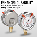 0 to 160 Psi Pressure Gauge, Glycerin Liquid Filled, 2.5 inch Dial, 1/4" NPT Lower Mount, Stainless Steel Case, for Air Compressor, Well Pump, Water, RV, CO2, Pipe, Gas, Pressure Test