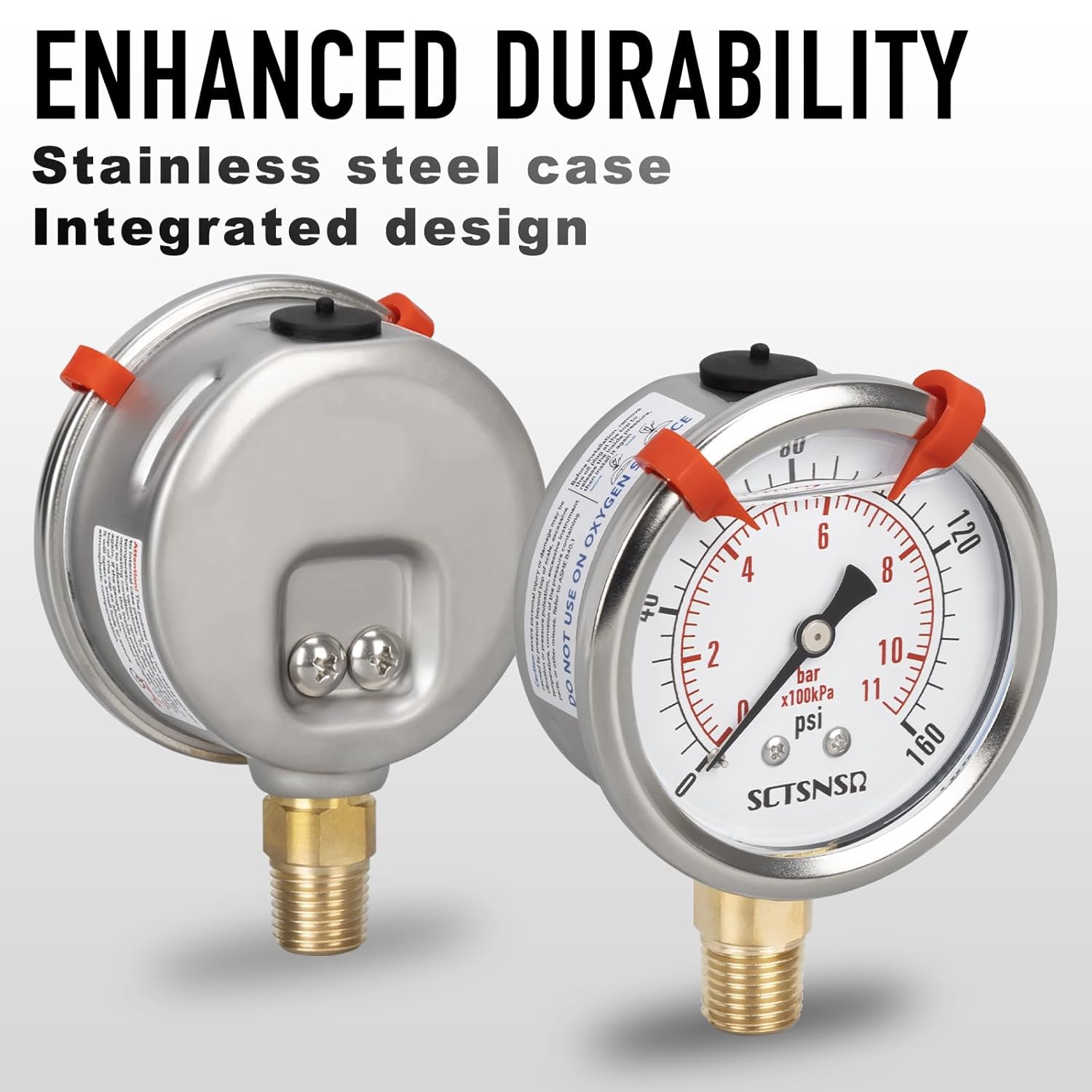 0 to 160 Psi Pressure Gauge, Glycerin Liquid Filled, 2.5 inch Dial, 1/4" NPT Lower Mount, Stainless Steel Case, for Air Compressor, Well Pump, Water, RV, CO2, Pipe, Gas, Pressure Test