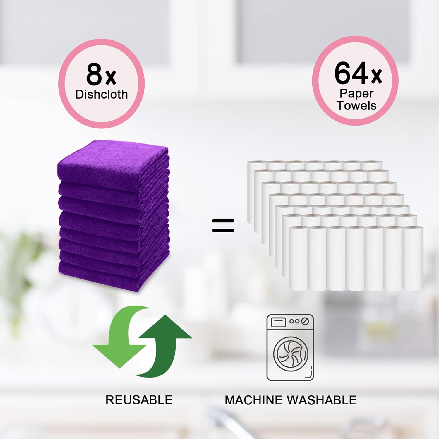 kimteny 13x28 Inches Kitchen Cloth Dish Towels, 400 GSM Premium Dishcloths, Super Absorbent Coral Velvet Microfiber Cleaning Cloths, Fast Drying Rags for Washing Dishes (8 Pack, Purple)