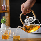 Glass Teapot with Infuser Clear Glass Tea Kettle with 6 Teacups, 900 ml Tea Pot Set for Stove Top, Loose Tea, Tea Maker Gift