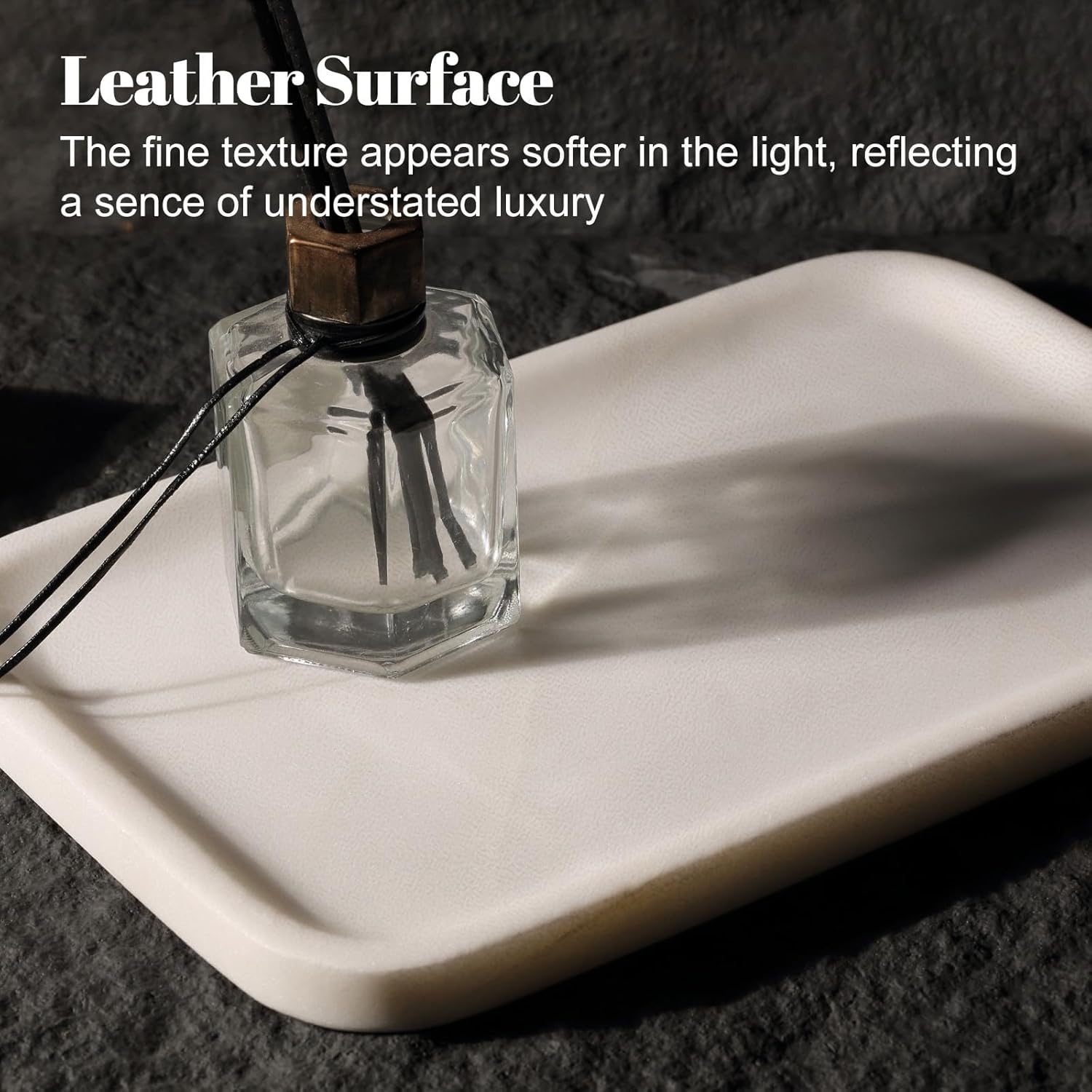 Koville Marble Tray, 12"x8" Marble Vanity Tray for Bathroom Kitchen Countertop, Rectangular Stone Tray for Cosmetics Perfume Trinket, Decorative Catchall Trays (White)