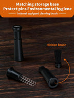 WDT Tool Espresso Distribution Tool with 10 x 0.25mm Stainless Steel Needles, Espresso Machine Accessories with 10 Extra 0.4mm Needles, Aluminum Alloy Handle Stand with Hide Brush for Barista