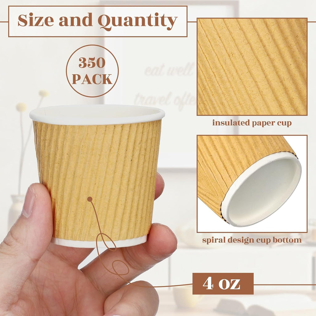 Uiifan 350 Pieces 4 oz Ripple Wall Insulated Coffee Cups Bulk Disposable Espresso Paper Corrugated Travel Coffee Cups for Hot Cold Drink Cappuccino Beverage Tea Party