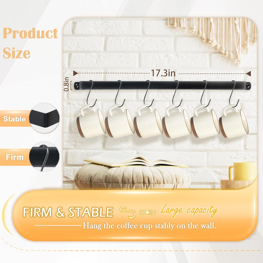 AJART Coffee Mug Rack Wall-Mounted: 12-Hook Cup Holder - Ideal for Coffee Bars & Apartment Kitchens - Space-Saving Solution - 1 Pack