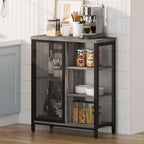 BON AUGURE Liquor Cabinet Bar for Home, Farmhouse Coffee Storage Cabinet for Kitchen, Small Wood Sideboard Buffet Station Cabinets with Door (Dark Grey Oak, 36")