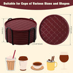 Coasters Set of 8,Hot or Cold Drink Coasters with Holder,Modern Style Coffee Table Coaster,Suitable for Kinds Cups Beer,Drink,Anti-Overflow Tabletop Protection(Wine red, 8pcs)