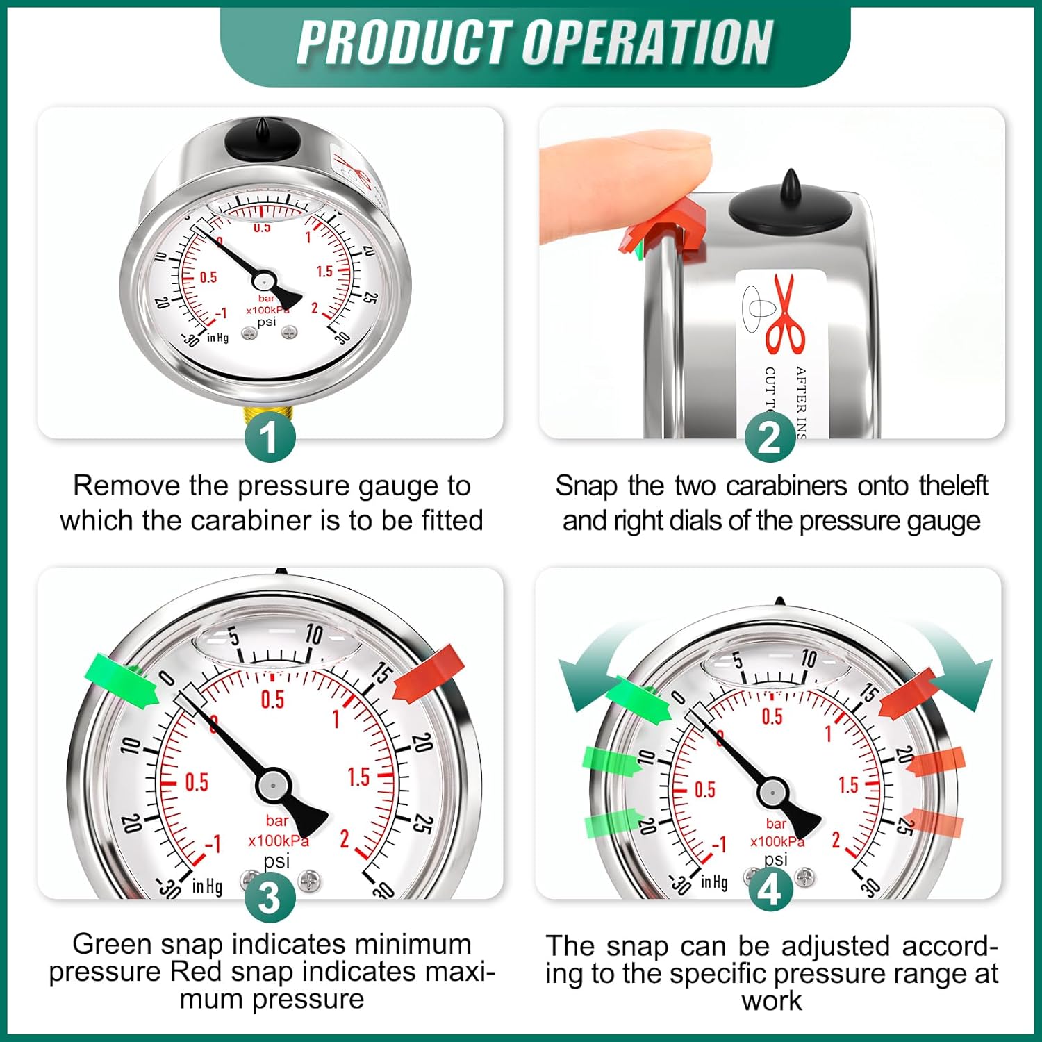 Glycerin Filled Vacuum Pressure Gauge-30-30psi Stainless Steel 1/4" NPT 2.5" Dial, for LowerMounting Designed for Pressure Testing of Water, Oil and Air (with Range Mark Pointer)