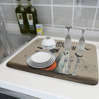 Happy Halloween Black Cat Ghost Dish Drying Mat for Kitchen Counter,Halloween Pumpkin Spiderweb Bat Drying Mat 18 x 24 Inch with High Absorbent Microfiber Drainer Mat for Coffee Bar