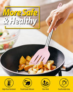 Pack of 2 Silicone Solid Turner, Non Stick Slotted Kitchen Spatulas, High Heat Resistant BPA Free Cooking Utensils, Ideal Cookware for Fish, Eggs, Pancakes(Pink)