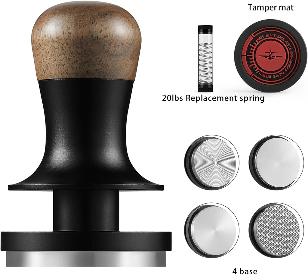 MHW-3BOMBER 58.35mm Calibrated Espresso Tamper 30lbs with Sound Feedback Espresso Tamper Set Comes with Three Additional Bases and A Replacement 20lbs Spring T6175T-OS