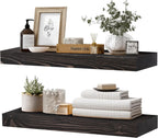 24x8x1.6 inch Floating Shelves Set of 2 – Solid Wood Rustic Black Wall Mounted Shelf for Kitchen, Bathroom, Living Room
