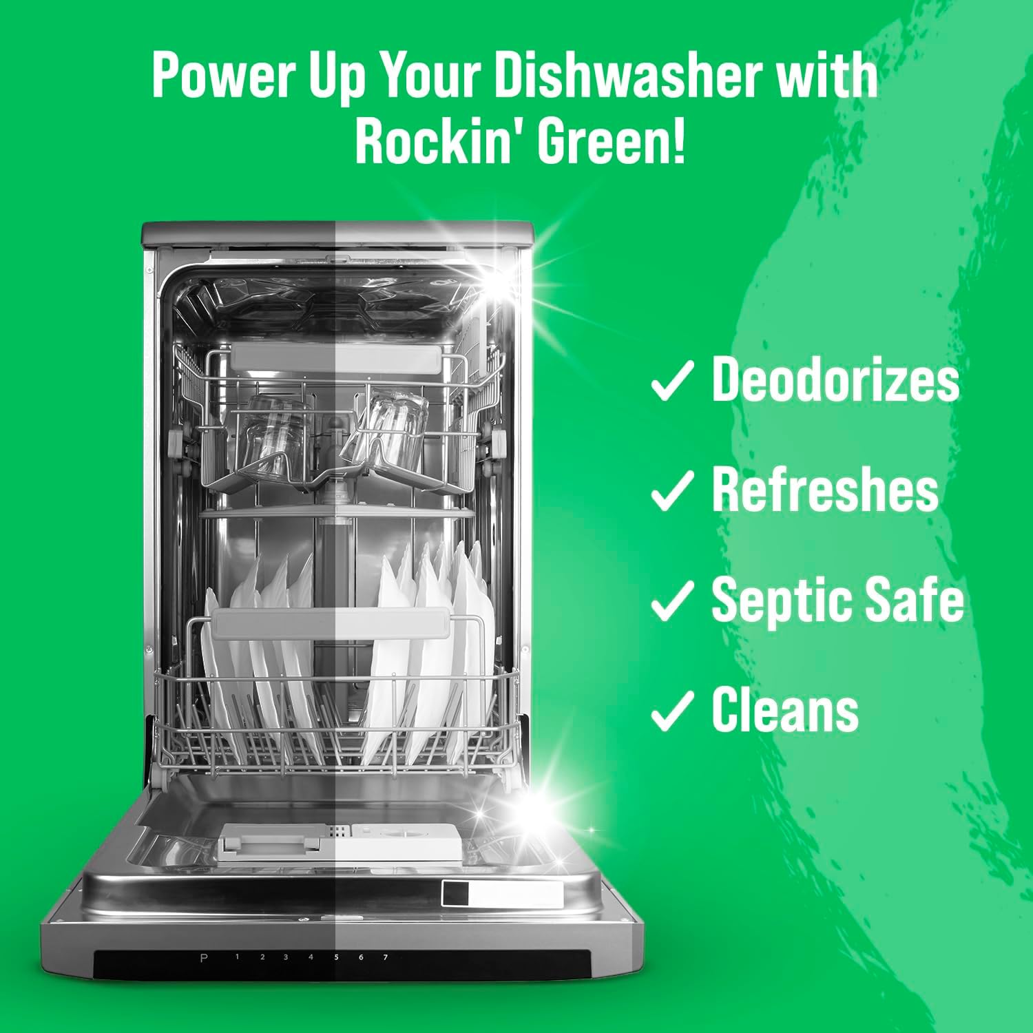 Rockin' Green Dishwasher Cleaner Tablets (8 Pack) - Septic Safe Dishwasher Cleaning Tablets Dishwasher Cleaner and Deodorizer - Dishwasher Remove Build Up with Citric Acid (Sweet Child O'Lime)