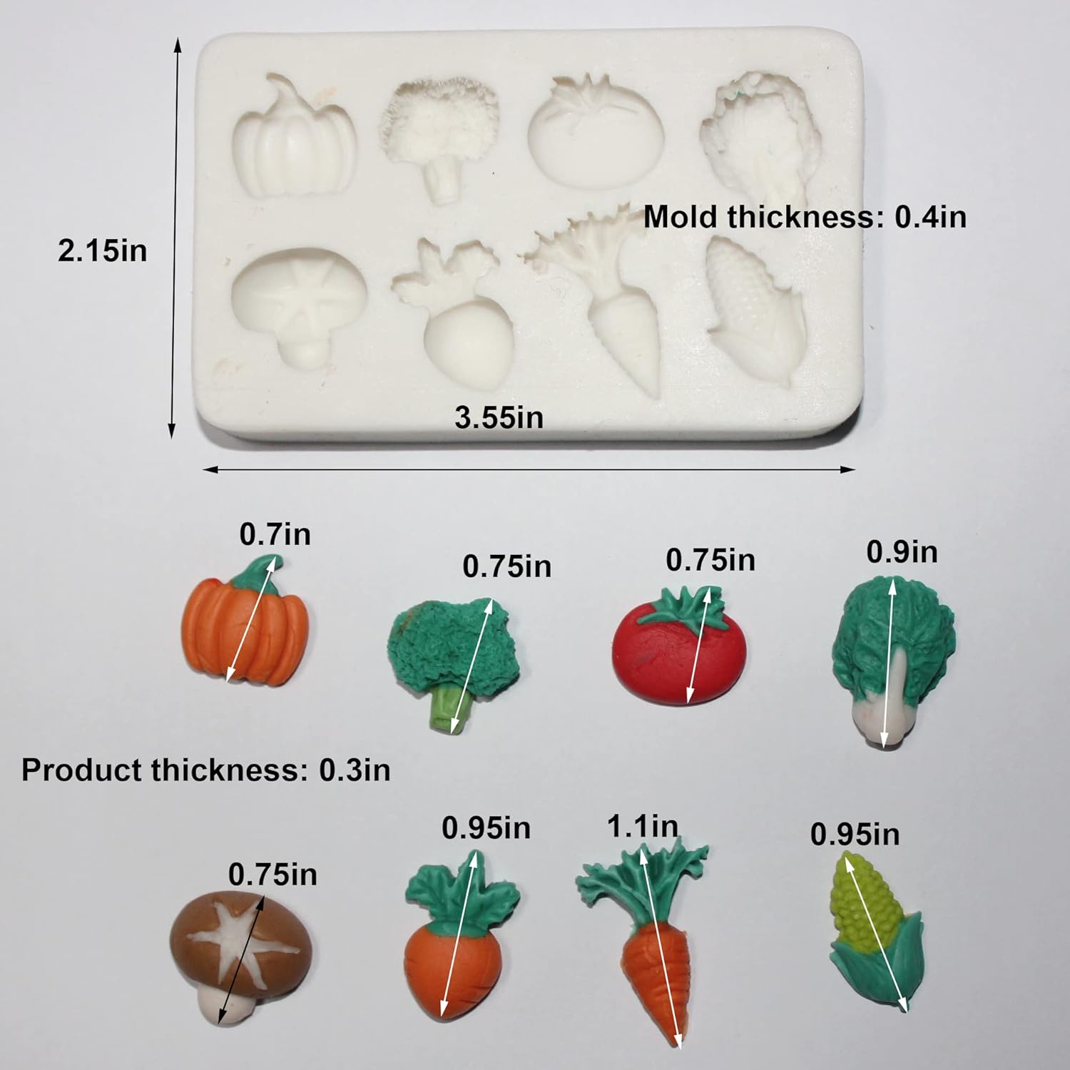 Lovely Small Items Silicone Fondant Molds Set For Cake Topper, Gumpaste, Candy & Chocolate, Polymer Clay and More (Vegetables & Fruits)