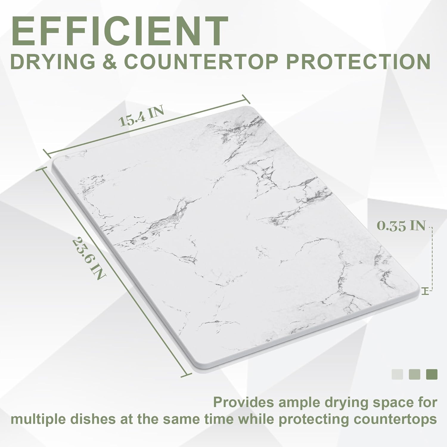 Large Stone Drying Mat for Kitchen Counter, 24" × 16" Diatomite Dish Drying Mat, Quick Dry Stone Mats, Ultra Absorbent Natural Diatomaceous Earth Mats for Dished, Bottles, White Marble