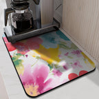Dish Drying Mat, 24x18in, Watercolor Flower, Nylon, Diatomite, Rubber Backed, Absorbent, Quick Dry, Non-Slip, Wide Use