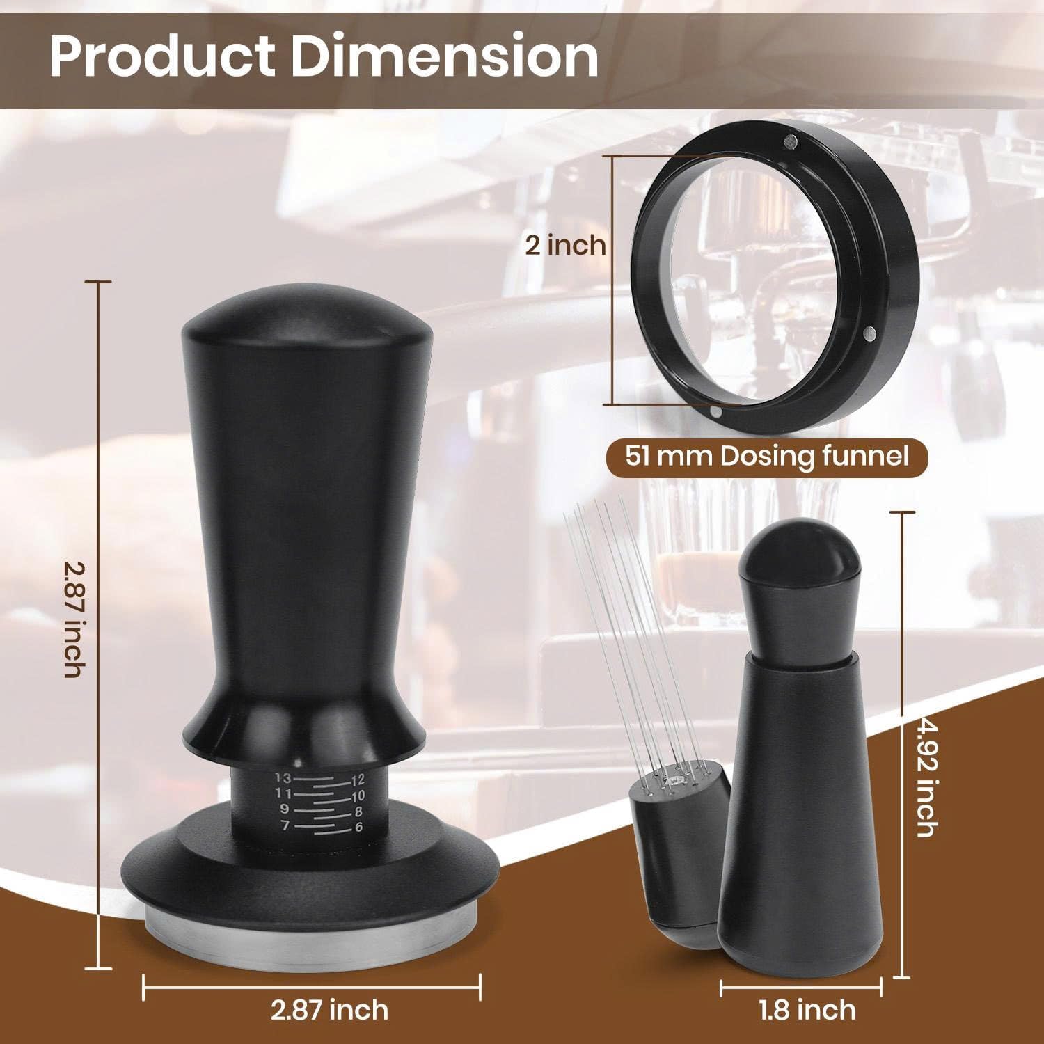51mm Espresso Accessories Kit, Calibrated Spring Loaded Tamper, WDT Tool Espresso Machine Accessories Kit and Dosing Funnel Set, Coffee Tamper Tool and 51mm Portafilters, Barista Tools