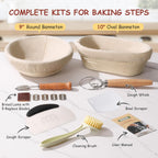 Sourdough Starter Kit, 9" Round & 10" Oval Banneton Proofing Bread Baskets Set, Sourdough Bread Baking Supplies for Beginner and Professional Bakers