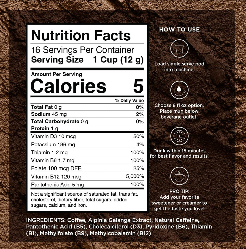 VitaCup Lightning Coffee Pods, for Focus w/ 2X Caffeine, Green Coffee Bean, B Vit, D3, Strong Dark Roast Arabica Beans, Single Serve Pod Compatible with Keurig K-Cup Brewers, 64 Ct (4 Pack of 16 ct)