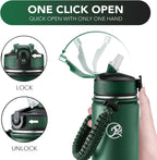 GOSWAG Insulated Sports Water Bottle, 24oz 2 Lids(with Straw/No Straw), Stainless Steel Water Bottles with Paracord Handle, Insulated Bottle with Double-Wall Vacuum Insulation