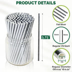 Chunsapk 5.75 inch Disposable Short Silver Paper Cocktail Straws, Stirring Straws 500 Counts - for Party, Wedding, Bars
