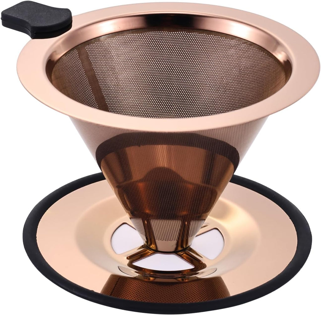 Small Size Pour Over Coffee Dripper, Stainless Steel Metal Cone Drip Coffee Filter, Paperless and Permanently Reusable, Double Mesh Coffee,TeaFilter for 1-2 Cups