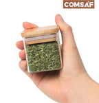 ComSaf 16Pcs Glass Spice Jars with Bamboo Lid, 4oz Airtight Square Spice Containers with 275 Black Lables, Empty Seasoning Jars for Spice Salt Sugar