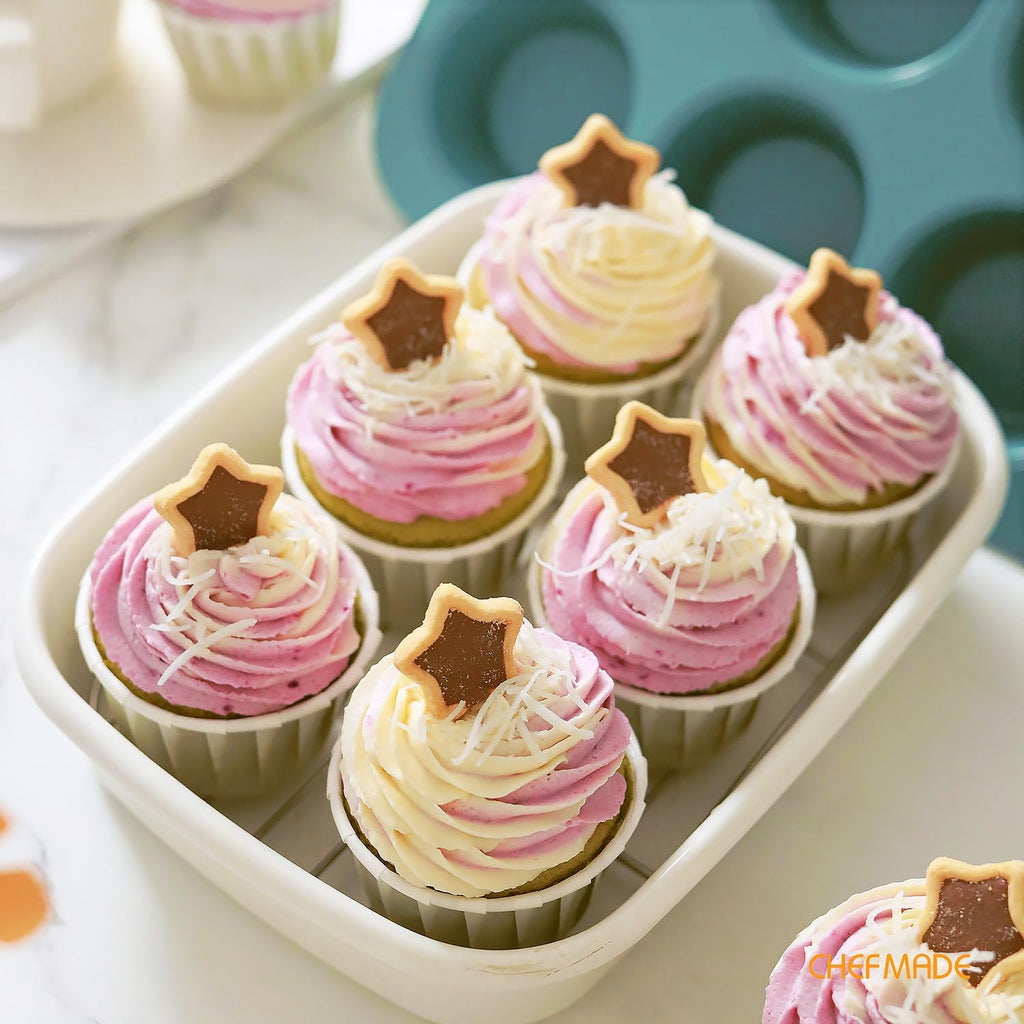 CHEFMADE Muffin Pan, 12 Cups Non-Stick Cupcake Baking Pan Heavy Duty Carbon Steel Pan Muffin Tins Standard Baking Mold for Cakes（Green）