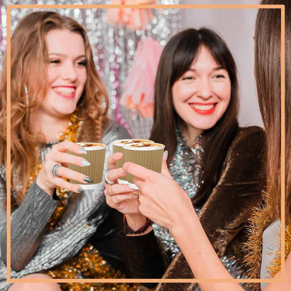 240Pack Paper Espresso Coffee Cups, 4 oz Disposable Coffee Cups,Corrugated Insulated Ripple Wall, Paper Ripple Cups for Coffee, Hot Chocolate and Hot Tea Drinks -Champagne