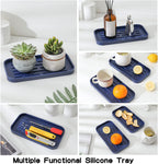 Silicone Kitchen Sink Organizer Tray for Multiple Usage,Eco-Friendly Sponges Holder for Kitchen Bathroom Counter or Sink,Dish Soap Dispenser,Scrubber,Bottle,Cup (Navy Blue, 10"×5.3")
