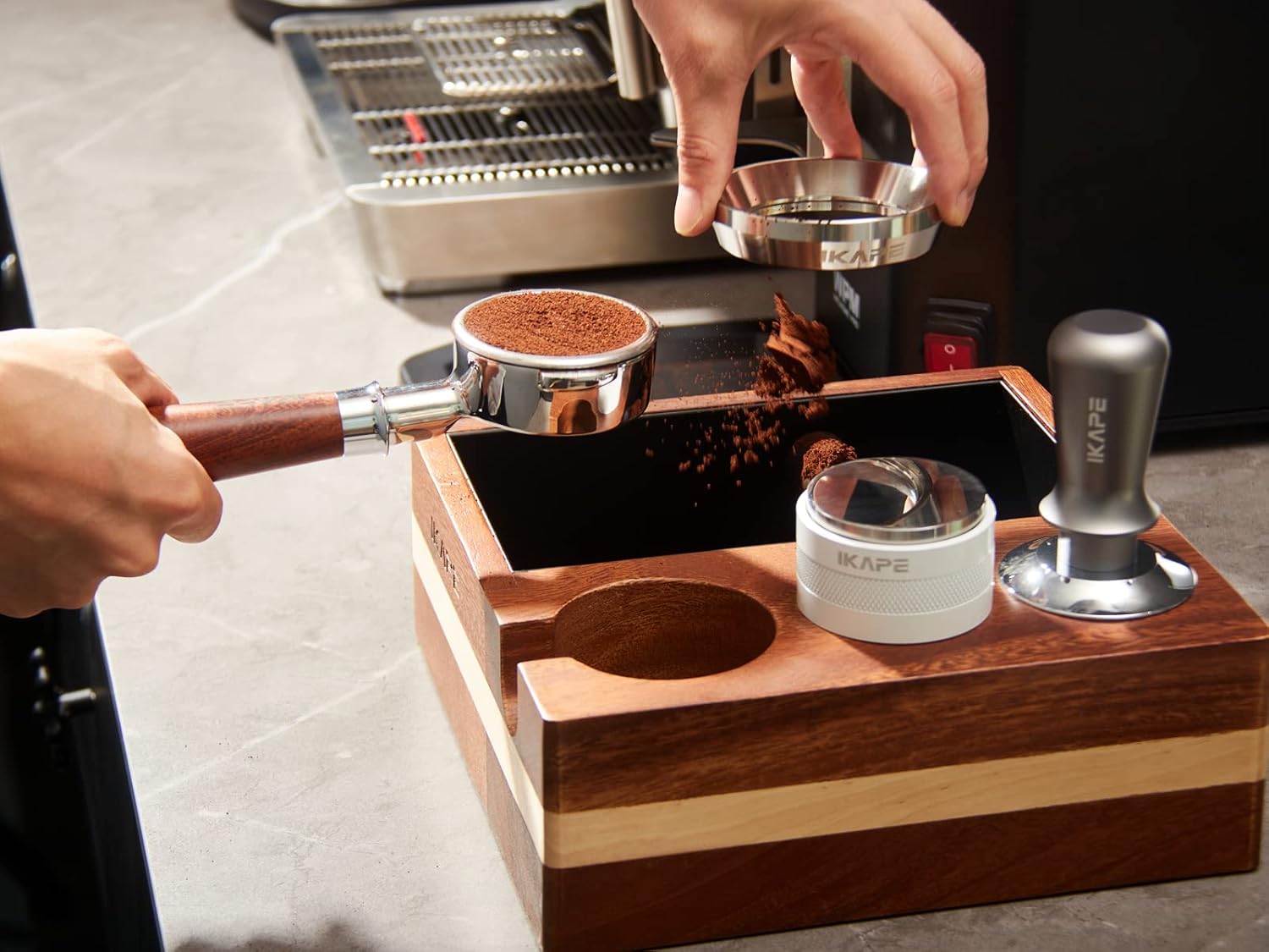 IKAPE 49mm Espresso Tamper, Premium Barista Coffee Tamper with Calibrated Spring Loaded, 100% Flat Stainless Steel Base Tamper for Espresso Machine