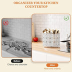 Rotating Utensil Caddy Holder - Higher Raised Cutlery Caddy Countertop - Metal Silverware Caddy Organizer with 4 Compartment for Kitchen Counter Party Office white